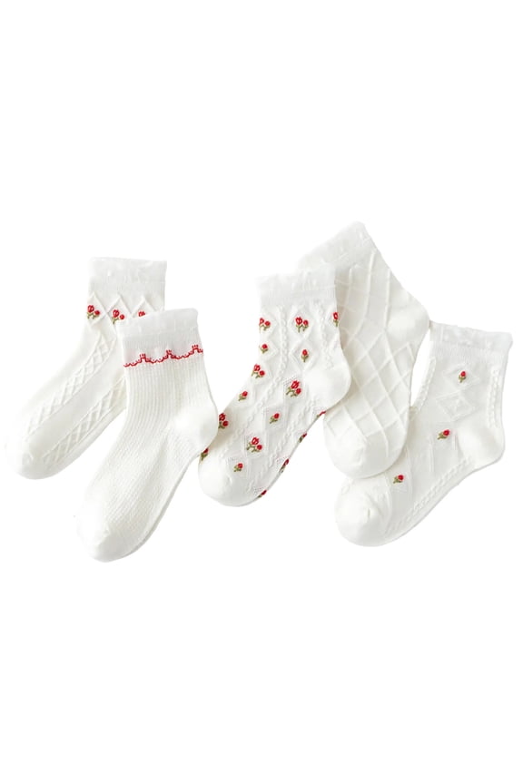 Girls Socks,5 Pairs Girls Ankle Socks Lightweight Soft for Kids and Youth Size Fashion Socks Feature Mid Crew Height for Trendy and Cool Style Red 9 11 Years