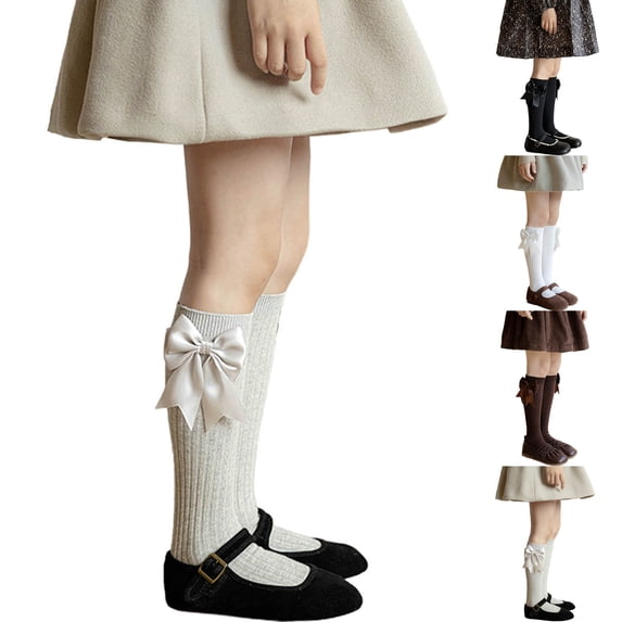 THDHVS Girls Socks,Girls Ankle Socks Solid Colors Featuring Comfortable Bow for Style Stretchy Soft for Snug Fits On Calf and Mid-Crew Height Coffee 6-14 Years