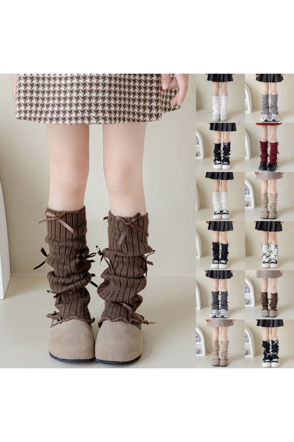 Girls Socks,Socks for Girls,Girls Cable Knit Leg Warmers with Decorative Bow Thick Warm Yarn for Winter One Size Boot Topper Fits and for Layering Over Tights Coffee 3-15 Years
