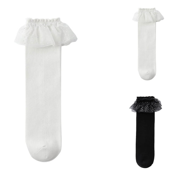 THDHVS Girls Socks,Socks for Girls,Girls Knee High Socks Solid Color with Bow and Delicate Lace Thin Breathable Soft Socks for Wearing with Dresses and Skirts White 3-12 Years