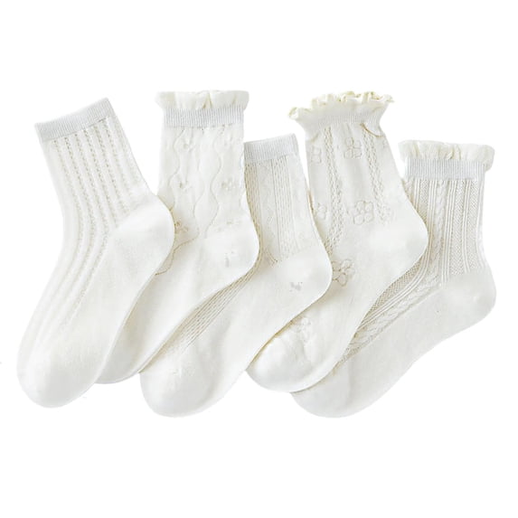 THDHVS Girls Socks,5 Pack Girls Mid Crew Socks Thin Breathable Soft for Kids and Daily Wear Value Set Offers Lightweight Fits and for School and Casual Use White 6-8 Years