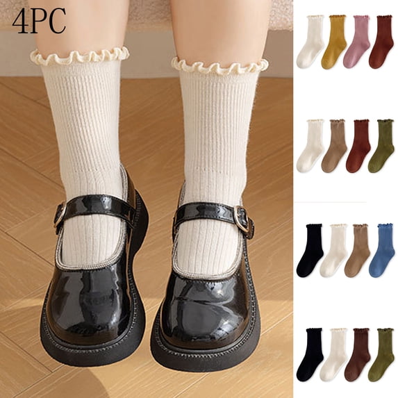 THDHVS Girls Socks,Toddler Socks,Girls 4 Pack Mid Crew Socks Feature Ruffle Lace and Soft Material Ideal for Daily Use Stackable Socks Offer Comfotable and Style Wine 9-12 Years