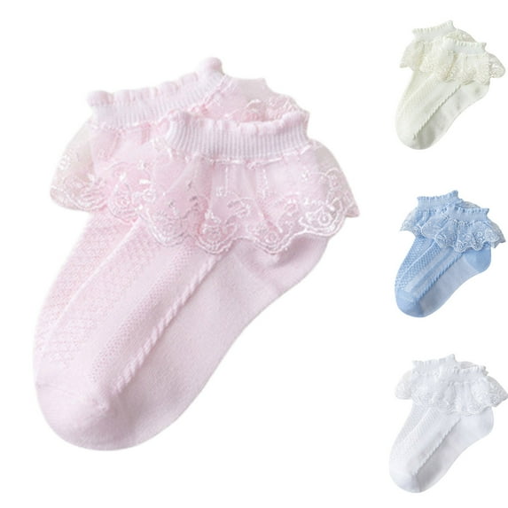 THDHVS Toddler Socks,Girls Ankle Socks with Floral Lace and Mesh Solid Color Base for Dance Breathable Socks Offer Comfortable Fits for Practice and Performance Blue