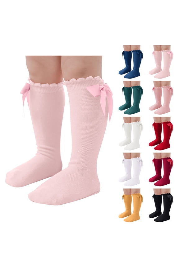 Girls Socks,Toddler Socks,Girls Solid Color Soft Tights with Decorative Bow Detail and Breathable Fabric Long Socks Are Ideal for Dance and Offer All-Day Comfortable Wear Red 3-5 Years
