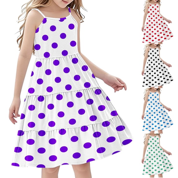 THDHVS Girls Summer Dress,Print Bohemian Strap Layered Sleeveless Sun Dress Casual Style for Teen Girls Summer Daily Wear,Dress for Girls Black 5-6 Years