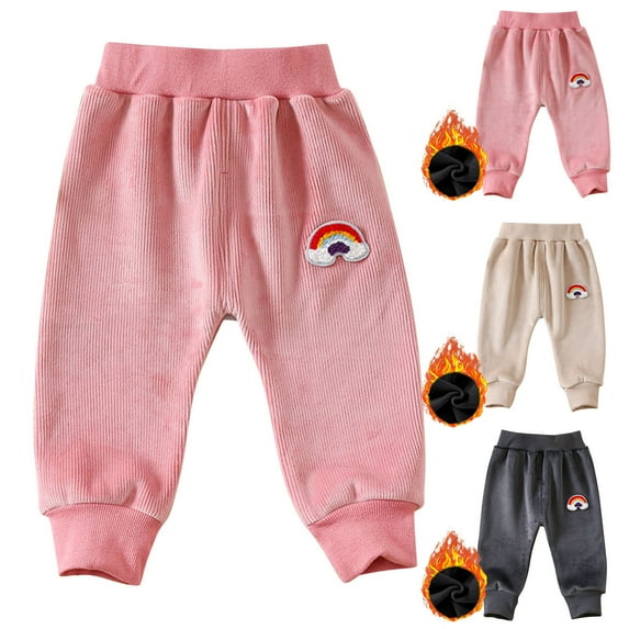 THDHVS Girls Sweatpants,Pants for Girls,Toddler Girls Fashion Rainbow Print Padded Warm Sweatpants Casual Home Pants Sweatpants Pink 12-18 Months