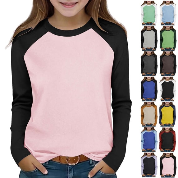 THDHVS Girls Sweatshirt,Girls Long Sleeve Tops,Kids Color Block Raglan Long Sleeve Tee Casual Red 4-5 Years