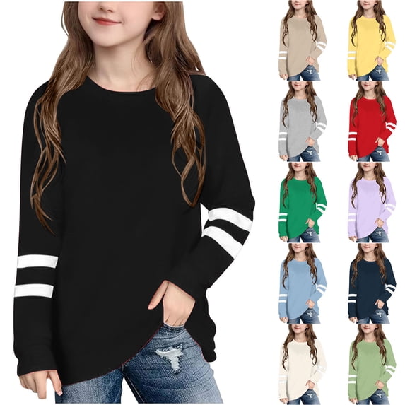 THDHVS Girls T Shirts,Girls Short Sleeve Tops,Kids Striped Print Long Sleeve Tee Soft Cotton Casual for Spring Spring Layering Green 5-6 Years