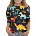 thumbnail image 1 of THDHVS Girls Tops 3/4 Sleeve Round Neck T Shirt Casual Dinosaur Print Pullover Baby Teen Clothes Black 11-12 Years, 1 of 5