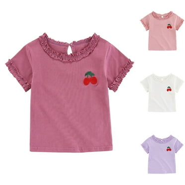 THDHVS Girls Tops, Baby Girl Clothes, Girls Summer Short Sleeve Shirts Casual Cute Crew Neck Solid Color Blouses Tops Hot Pink 2-3 Years