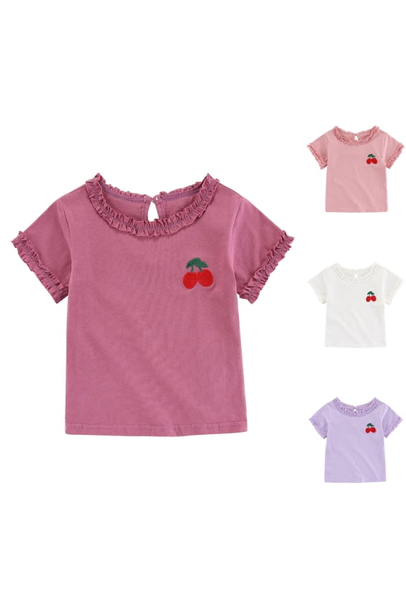 Girls Tops, Baby Girl Clothes, Girls Summer Short Sleeve Shirts Casual Cute Crew Neck Solid Color Blouses Tops Hot Pink 2-3 Years