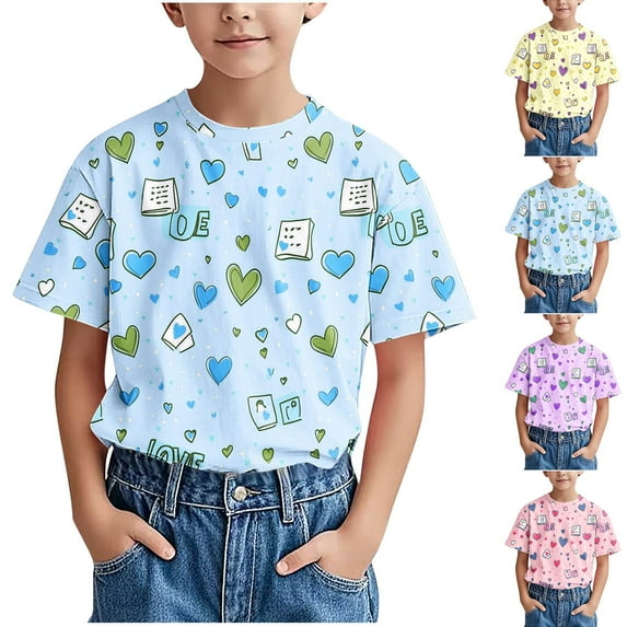 THDHVS Girls Tops, Cute Tops for Teen Girls, Trendy Kid Shirt Kid T-shirt Print Round-Neck Comfortable Loose T-shirt Short Sleeve Blouse Casual Tops Hot Pink 18-24 Months