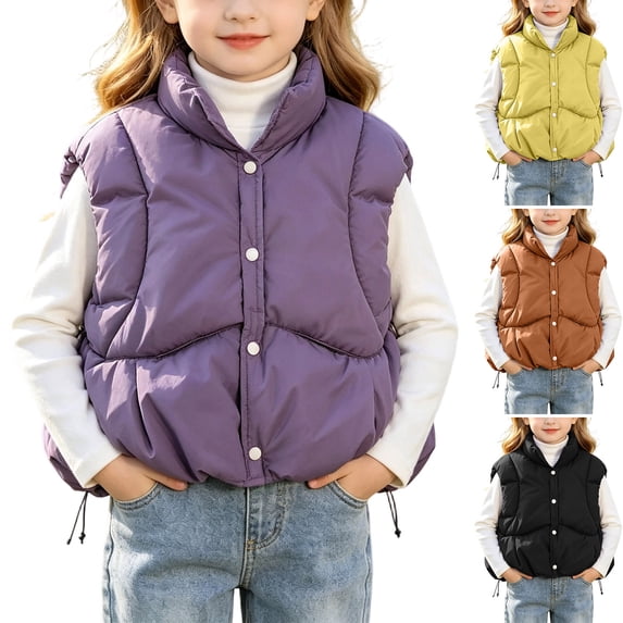 THDHVS Girls Vest,Girls Solid Drawstring Quilted Puffer Vest Sleeveless Winter Warm,Girls Winter Jacket Yellow 3-4 Years