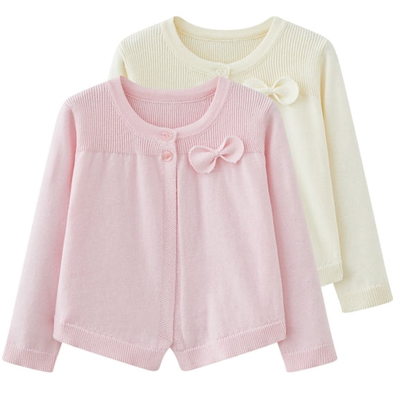 THDHVS Girls Cardigan,Cardigan for Girls,Girls' Ruffle Collar Cardigans Sweater Button Solid Long Sleeve Knit Sweaters White 18-24 Months