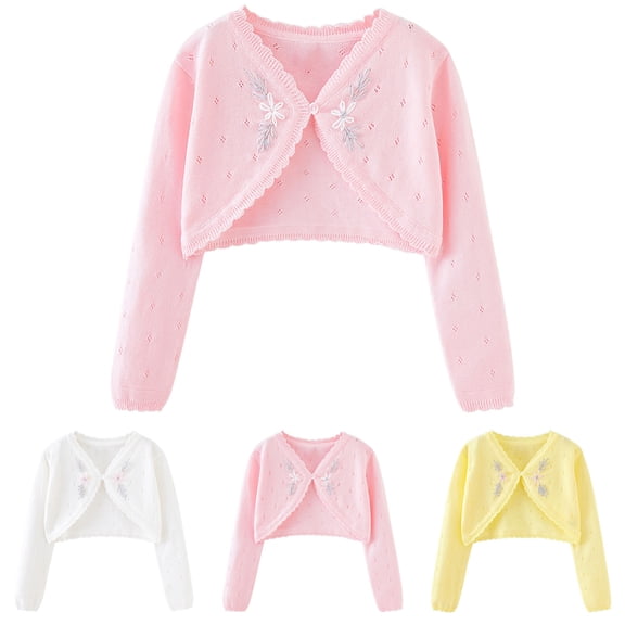 THDHVS Girls Cardigan,Cardigan for Girls,Toddler Girls Cardigan Sweater Toddler Kids Long Sleeve Button Knit Cropped Cover Up Jacket Tops Pink 3-4 Years