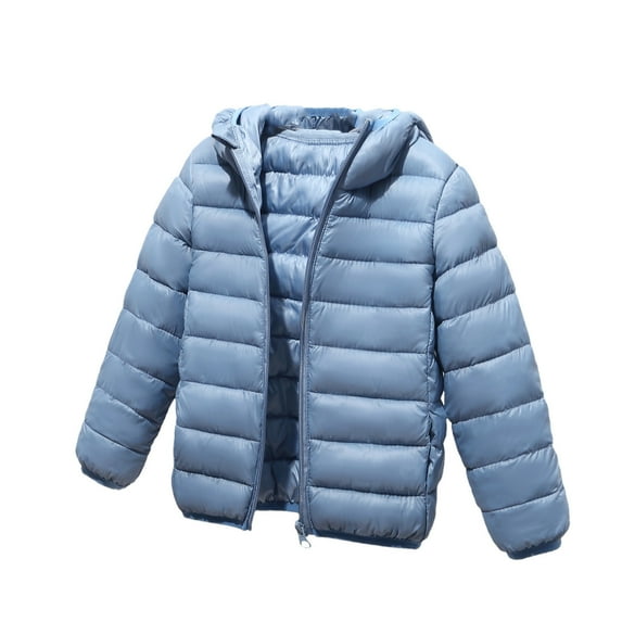 THDHVS Girls Winter Coat Fall Toddler Kids Cute Solid Zipper Casual Lightweight Warm Hooded Down Jackets Blue 6 Years