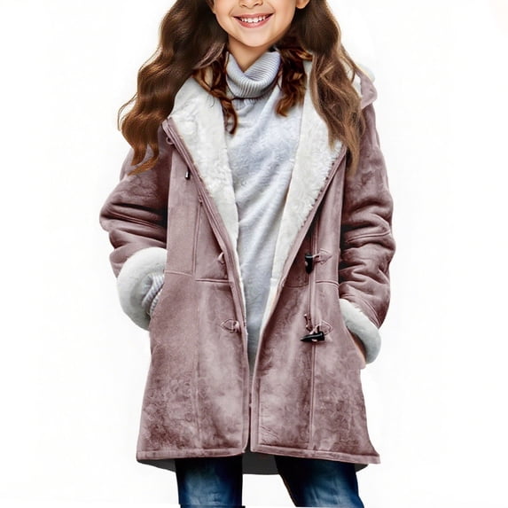 THDHVS Girls Winter Coat,Girls Coat Hooded Parka Style Jacket with Faux Trim Water Repellent for Rain and Snow Washable for Easy Care Pink 9-10 Years