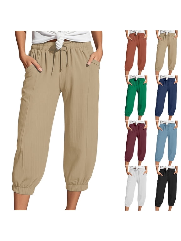 Hiking Pants Women,Casual Pants for Women,Cargo Pants for Women High Waiste Relaxed Fits Elastic Knit Waist Casual Capris Trousers Cropped Pants Navy 2XL