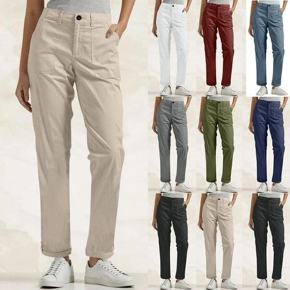 THDHVS Hiking Pants Women,Pants for Women,Women Solid Color Pants with Pentagonal Cut and Belt Loops for Professionals Versatility Dark Gray L