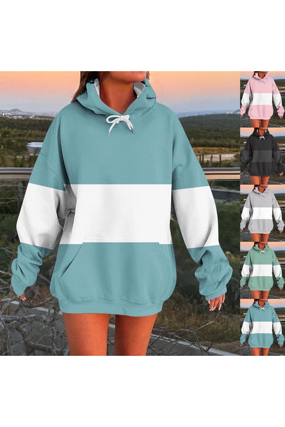 Hoodies for Women,Womens Sweatshirt,Women's Contrast Print Hoodie with Long Length Long Sleeve and Functional Pockets Oversized Sweatshirt Offers Street Style Comfortable for Casual Wear 2XL