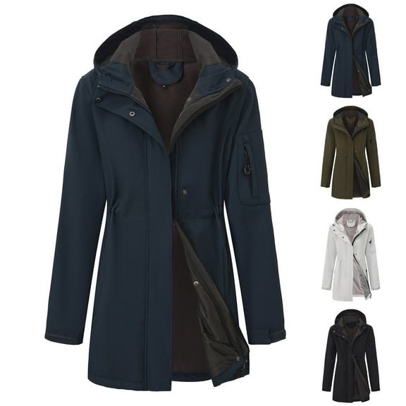 THDHVS Hoodies for Women,Womens Winter Coats,Women's Solid Color Hooded Jacket with Plush Lining and Zipper Pockets Long Sleeve Coat Provides Enhanced Warmth for Casual Comfortable