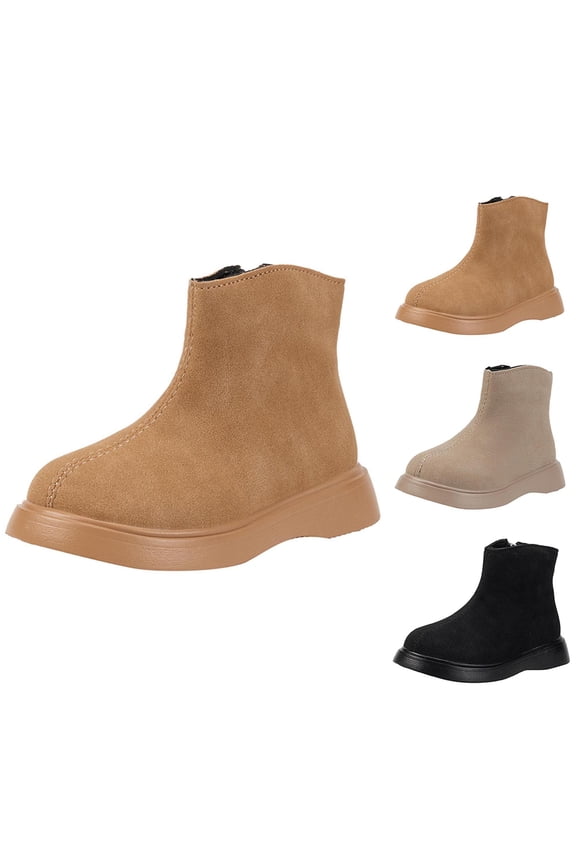 Kids Boots, Girls' Suede Leather Ankle Boots with Matte Finish and Slip Resistant Outsole Unisex British Style Shoes for Kids Outdoor Activities Brown
