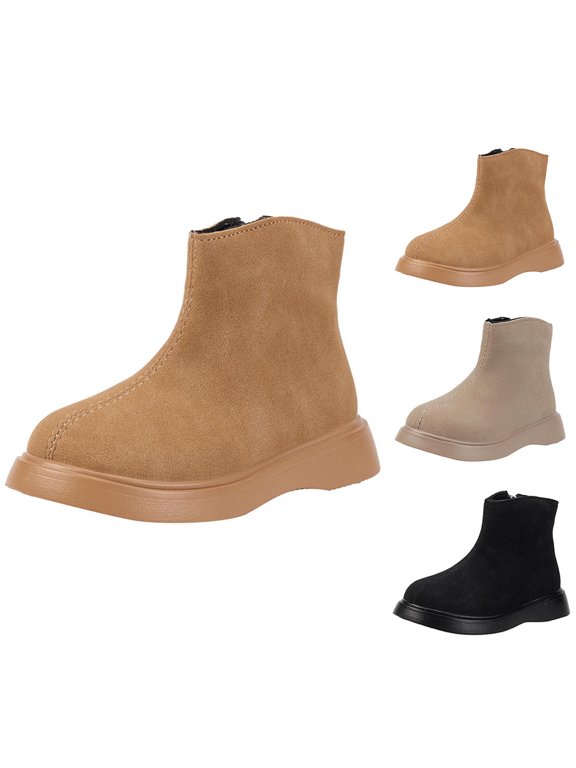 Kids Boots, Girls' Suede Leather Ankle Boots with Matte Finish and Slip Resistant Outsole Unisex British Style Shoes for Kids Outdoor Activities Brown