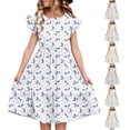 thumbnail image 1 of THDHVS Kids Dress,Delightful Short Sleeve Dress with Double Ruffle Sleeves for Girls Summer Casual Wear Special Day and Party,White Dress for Girls White D, 1 of 9
