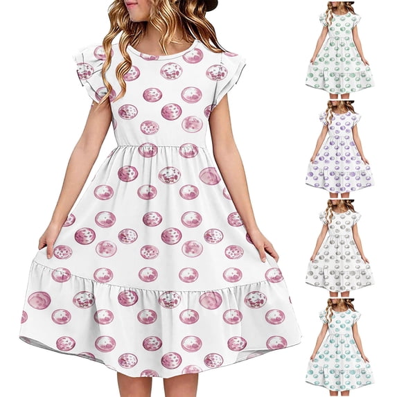 THDHVS Kids Dress,Short Sleeve Dress with Double Ruffle Sleeves for Girls Summer Casual Wear and Special Day Party,White Dress for Girls White