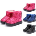 thumbnail image 1 of THDHVS Kids Snow Boots,Winter Boots for Girls,Big Kids Sparkle Snow Boots with Eye-Catching Details and Cozy Fleece Lining for School and Weekend Winter Funny Blue 9-12 Months, 1 of 4