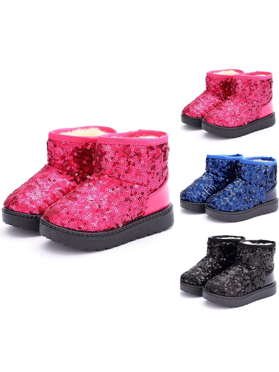 Kids Snow Boots, Big Kids Sparkle Snow Boots with Eye Catching Details and Cozy Fleece Lining for School and Weekend Winter Funny Hot Pink