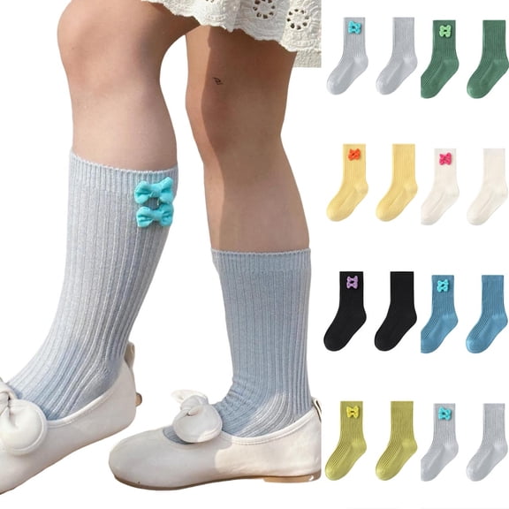 THDHVS Kids Socks,Girls Socks,Kids Crew Socks Solid Color with Fashion Bow Detail for Girls and Boys Ankle Socks Are Versatile Basic for School Shoes and Daily Outfits Gray L