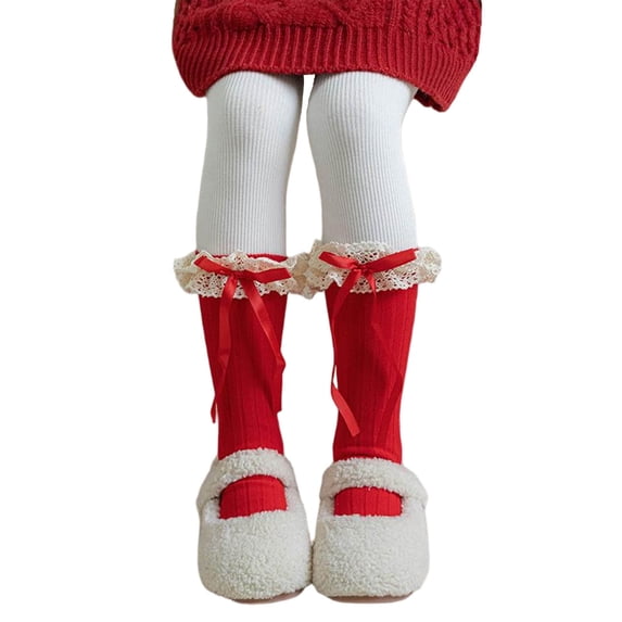 THDHVS Kids Socks,Girls Socks,Kids Double Knit Mid-Crew Socks Red for Warmth During The Holiday Season Festive Socks Are Ideal for Christmas and Winter Celebrations with Family Red Free Size
