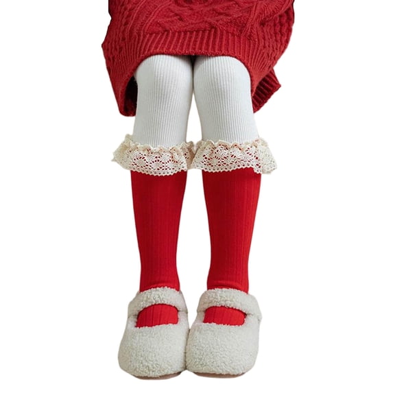 THDHVS Kids Socks,Kids Double Knit Mid-Crew Socks Red for Warmth During The Holiday Season Festive Socks Are Ideal for and Winter Celebrations with Family Red Free Size