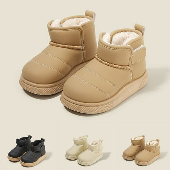 THDHVS Kids Winter Boots,Winter Boots for Girls,Unisex Winter Boots with Fleece Lining and Solid Color Warm Snow Boots for Boys and Girls Cold Conditions Beige 5-5.5 Years