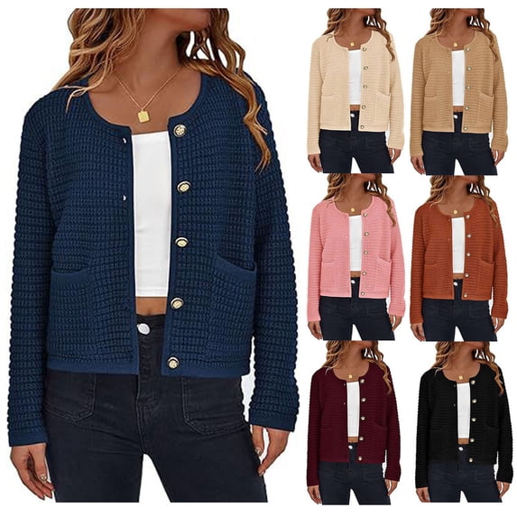 THDHVS Cardigan Sweaters for Women, Women's Chunky Knit Open Front Sweater Long Sleeve Button Loose Short Cardigan Outerwear Coats Beige S