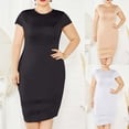 thumbnail image 1 of THDHVS Linen Dress,Dresses for Women,Summer Plus Size Women Solid Color Fitsted Dress with Sheer Mesh Panels Short Sleeve Khaki, 1 of 9