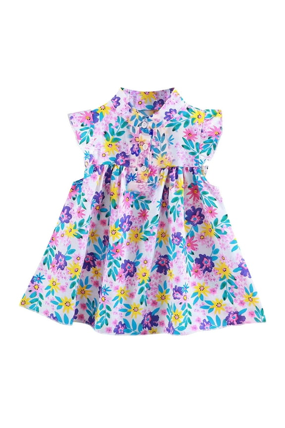 Little Girl Dresses,Pretty Floral Print Dress with Flutter Sleeves for Girls Summer Casual Everyday Wear Outdoor and Party Activity,Dresses for Girls Purple