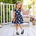 thumbnail image 1 of THDHVS Little Girls Dresses,Floral Print Short Sleeve Dress with Smocked Waist for Girls Spring Summer Dance and Playtime,Kids Dress Navy, 1 of 6
