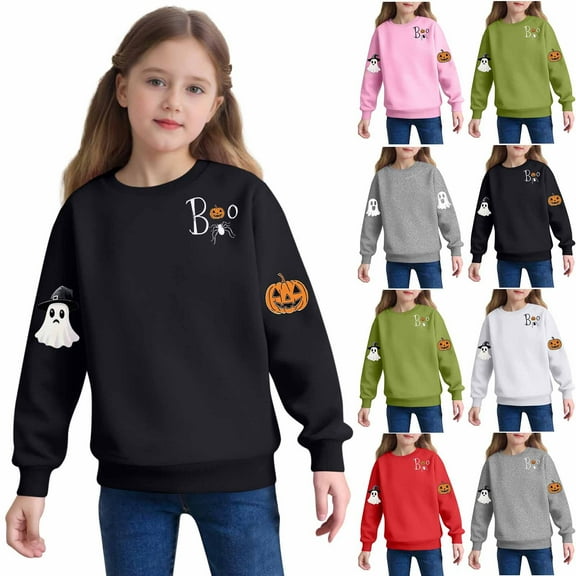 THDHVS Long Sleeve Shirts for Girls,Kids Long Sleeve Shirt,Toddle Girl Boy Halloween Outfit Warm Fall Sweatshirt Oversized Sweater Clothes White 2-3 Years