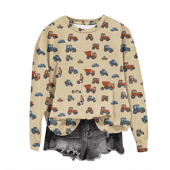 THDHVS Long Sleeve Shirts for Girls,Kids Long Sleeve Shirt,Toddler Boys Girls Fashion Print Shrit Crewneck Sweatshirt Long Sleeve Casual Clothes Beige 1-2 Years