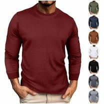 THDHVS Long Sleeve Shirts for Men,Mens Shirts,Men Solid Color Waffle Knit Long Sleeve Shirt Crewneck Thermal Style Lightweight Breathable for Base Layer Layering or Casual Weekend Wear