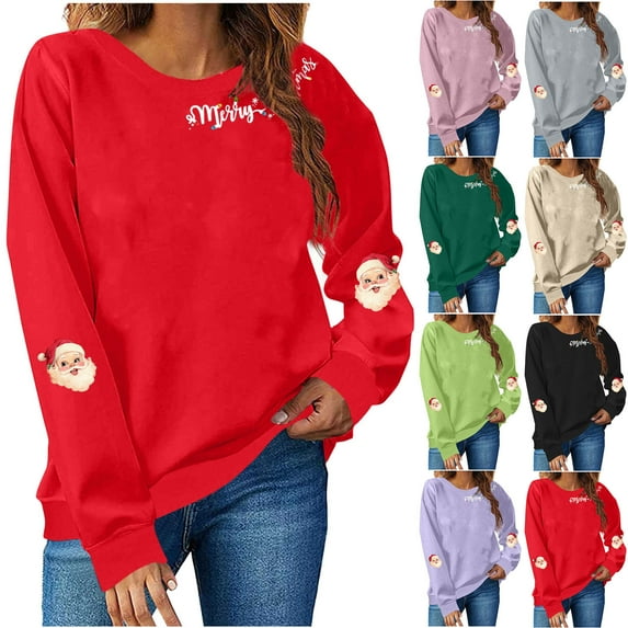 THDHVS Long Sleeve Shirts for Women,Women's Print Sweatshirt with Standard Long Sleeve and Relaxed Fits Holiday Top Features Festive for Celebrations