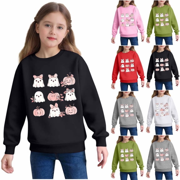 THDHVS Long Sleeve Shirts for Girls,Boys Girls Fashion Print Sweatshirt Long Sleeve Kids Halloween Toddler Tops Pink 4-5 Years