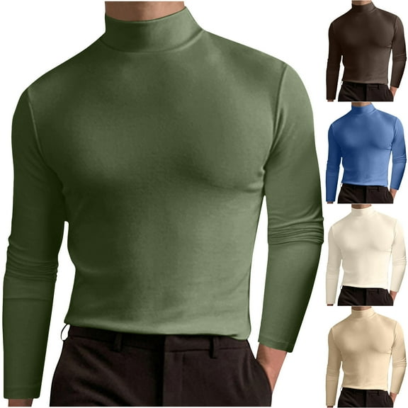 THDHVS Long Sleeve Shirts for Men,Mens Shirts,Men Stretch Mock Neck Long Sleeve Top Base Layer for Warmth or Layering