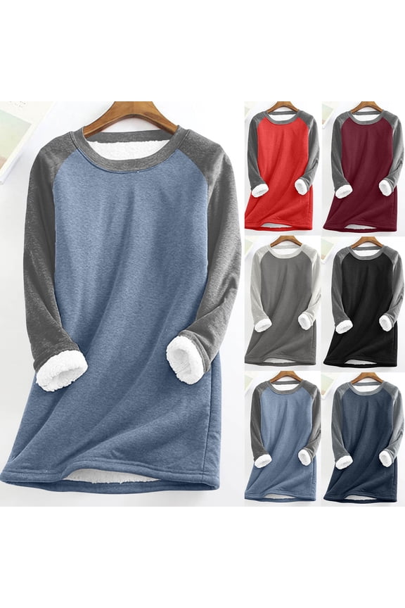 Long Sleeve T Shirt Women,Tops for Women Trendy,Women's Color Block Top with Plush Lining and Long Sleeve Comfortable Thermal Shirt Provides Enhanced Warmth in Soft Fabric XL