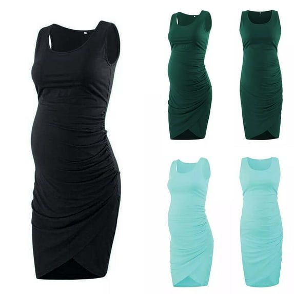 THDHVS Maternity Dress,Baby Shower Dress,Women Sleeveless Tank Maternity Dress Pregnancy Square Neck Casual Baby Shower Clothes Black M