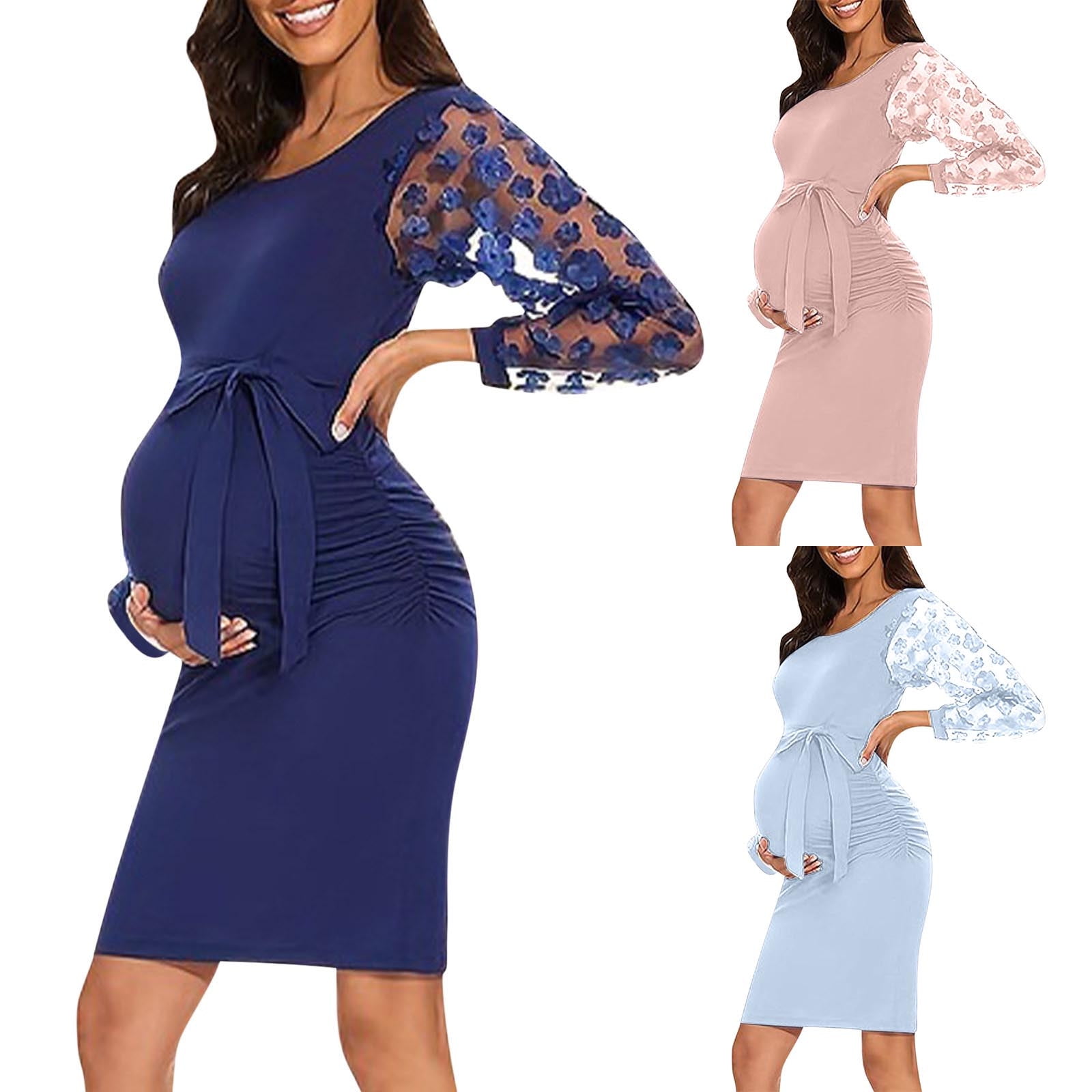 LAHILO Stretch Maternity Bodycon Dress - Short Sleeve Midi Dress For Baby Shower, Photoshoot, Or Casual Wear 4 thumbnail image