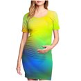 thumbnail image 1 of THDHVS Maternity Dress Summer,Maternity Dress for Baby Shower,Woman' Fashion Print Pleated Maternity Skirt Short Sleeve Round Neck Mid Calf Dress Multicolor L, 1 of 6