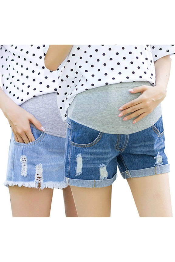 Maternity Jeans,Maternity Pants for Women,High-Waisted Maternity Denim Shorts with Belly Support and Convenient Front Pockets Crafted From Solid Color Stretch Denim with Elastic Waist